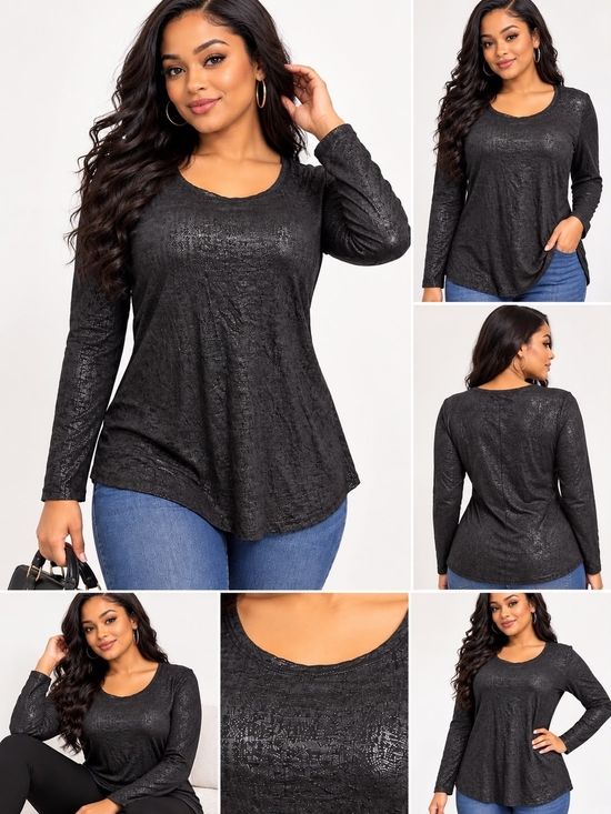 a.n.a Tops - a.n.a Black Shimmery Long-Sleeve Scoop Neck Top